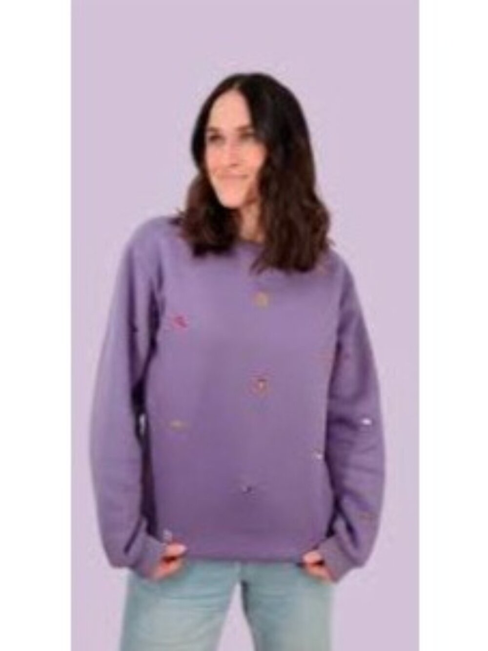 Mojo Provo Embroidered Friends Charms Crew Sweatshirt Unisex Size Medium Purple